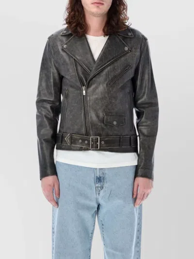 GOLDEN GOOSE BELTED WAIST BIKER LEATHER JACKET