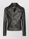 Golden Goose Black Biker Jacket With Notched Revers And Leopard Lining