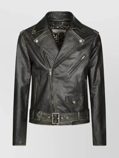 GOLDEN GOOSE BELTED WAIST ZIPPER POCKETS EPAULETTES NOTCHED LAPELS