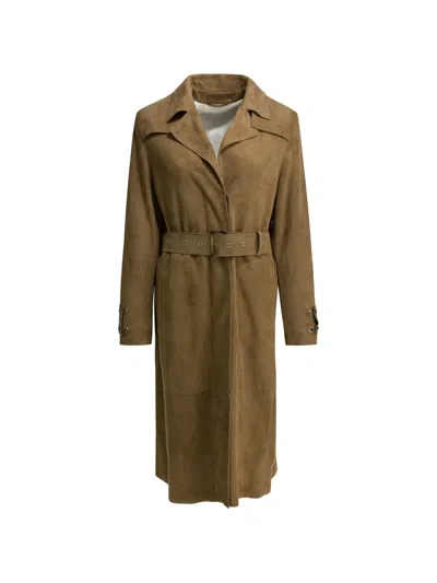 Golden Goose Journey Peggy Trench Belt Long Coat In Brown