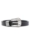 Golden Goose Black Cow Leather Belt With Intricate Silver Buckle In Black