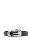 Golden Goose Black Cow Leather Belt With Intricate Silver Buckle In Black