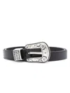 Golden Goose Black Cow Leather Belt With Intricate Silver Buckle In Black
