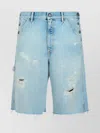 Golden Goose Bermuda Shorts With Distressed Accents And Frayed Hem In Blue