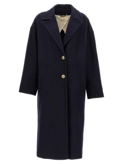 Golden Goose Blue Single-breasted Coat With Notched Revers And Jewel Buttons In Wool Blend Woman