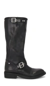 Golden Goose High Biker Boots In Black Leather With Silver Studs And Buckles In Black