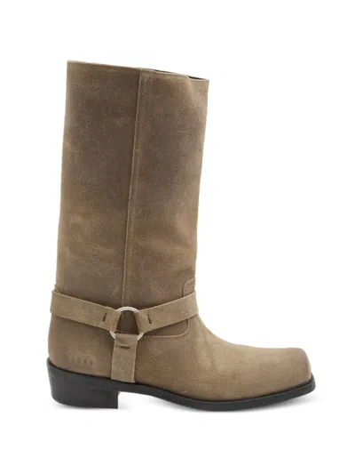 Golden Goose Knee High Suede Biker Boot Strap Detail In Brown