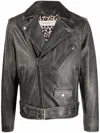 Golden Goose Black Biker Jacket With Notched Revers And Leopard Lining In Black