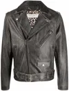 Golden Goose Black Biker Jacket With Notched Revers And Leopard Lining In Black