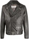 Golden Goose Black Biker Jacket With Notched Revers And Leopard Lining In Black