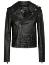 Golden Goose Biker Leather Jacket With Zip Closure In Black