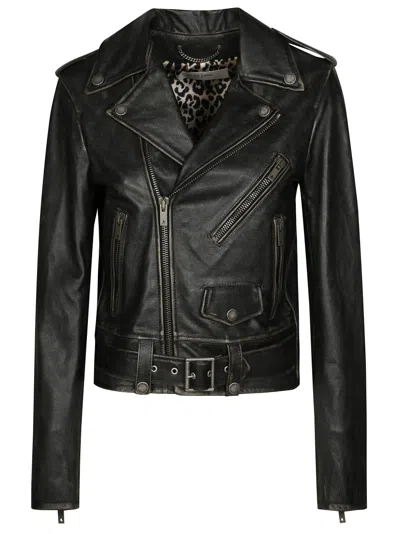 Golden Goose Biker Leather Jacket With Zip Closure In Black