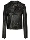 Golden Goose Biker Leather Jacket With Zip Closure In Black