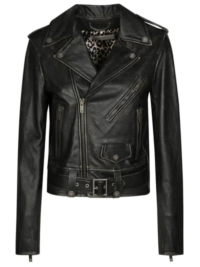 GOLDEN GOOSE BIKER LEATHER JACKET WITH ZIP CLOSURE