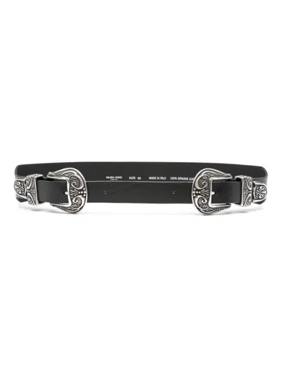 Golden Goose Double Buckle Leather Belt In Black