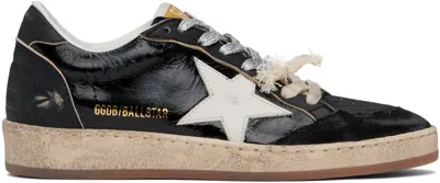Golden Goose Black Ball Star Destroyed Toe Sneakers In 90477 Black/latte