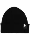 Golden Goose Black Beanie In Wool With White Star  In Black