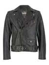 Golden Goose Black Biker Jacket With Notched Revers And Leopard Lining In Black