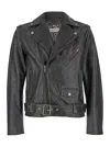 Golden Goose Black Biker Jacket With Notched Revers And Leopard Lining In Gray