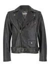 Golden Goose Men Black Biker Jacket With Notched Revers And Leopard Lining In Leather Man In Black