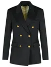 Golden Goose Dark Blue Double-breasted Blazer With Gold Buttons In Black