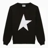 Golden Goose Black Crewneck Sweatshirt With Big Star Print In Cotton Boy In Black