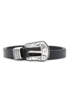 Golden Goose Black Cow Leather Belt With Intricate Silver Buckle In Black