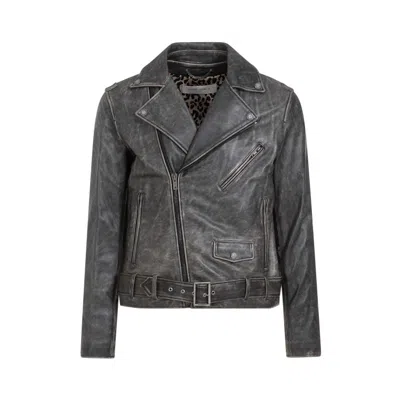 Golden Goose Black Cow Leather Chiodo Jacket In Grey
