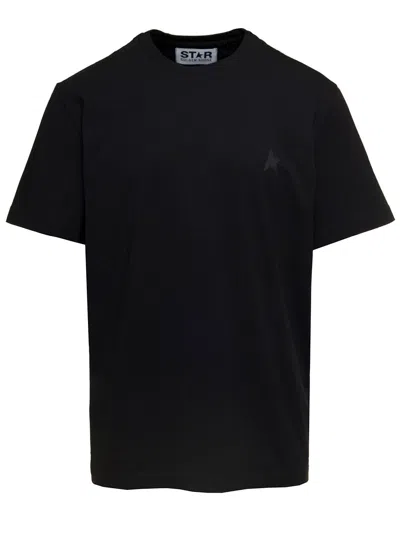 Golden Goose Black Crewneck T-shirt With Star Detail On The Front In Cotton Man