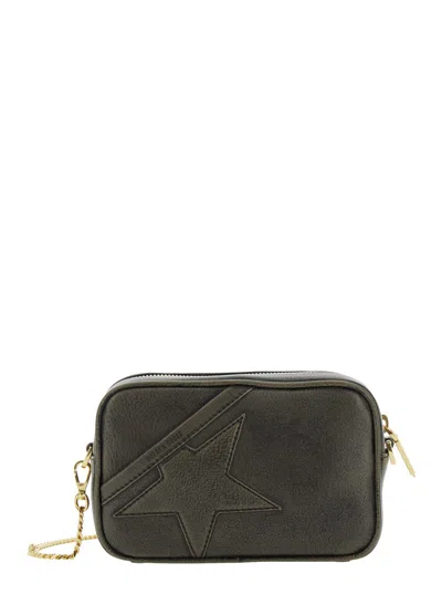 Golden Goose Black Crossbody Bag With Removable Chain-link Shoulder Strap And Star Patch On The Front In Leather 