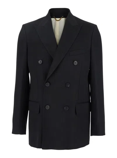 GOLDEN GOOSE BLACK DOUBLE-BREASTED JACKET WITH PEAK LAPELS IN VIRGIN WOOL MAN