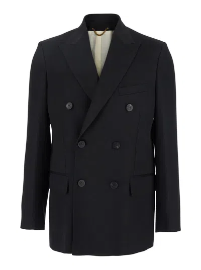 Golden Goose Black Double-breasted Jacket With Peak Lapels In Virgin Wool Man