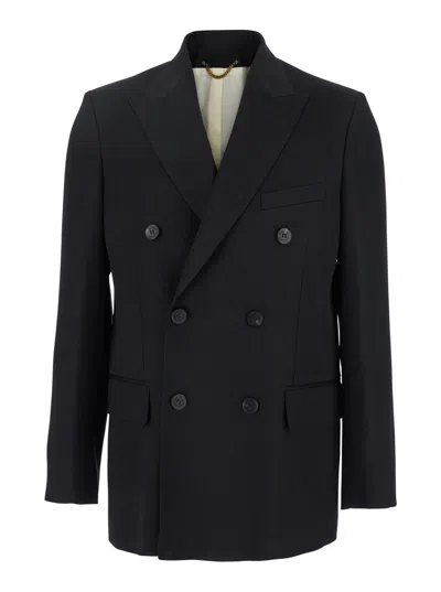 GOLDEN GOOSE GOLDEN GOOSE MEN BLACK DOUBLE-BREASTED JACKET WITH PEAK LAPELS IN VIRGIN WOOL MAN
