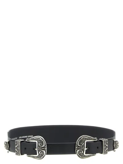 Golden Goose Adjustable Belt With Dual Decorative Buckles In Black