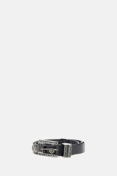 Golden Goose Black Embellished Belt In Brown