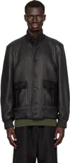 Golden Goose Deluxe Brand Textured Ribbed Black Jacket With Button-up Front And Sporty Collar In 90100 Black