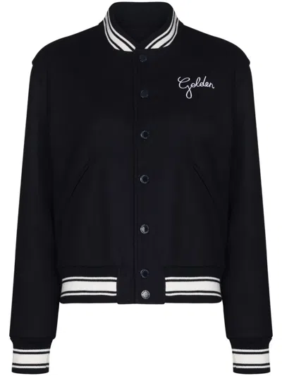 GOLDEN GOOSE BLACK EMBROIDERED LOGO BOMBER JACKET