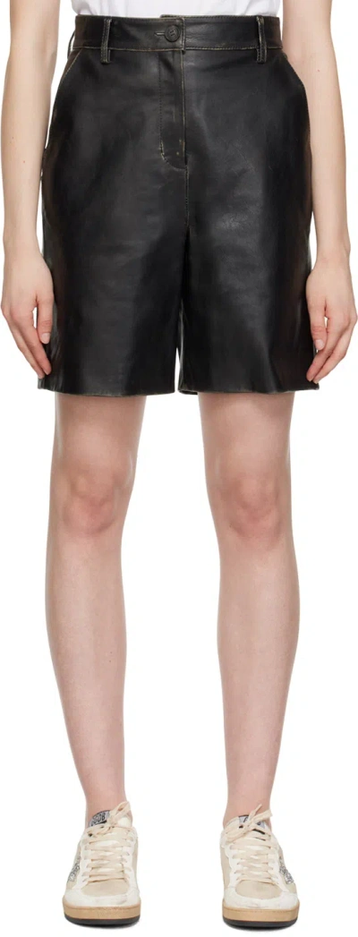 Golden Goose Black Four-pocket Leather Shorts In 90100 Black