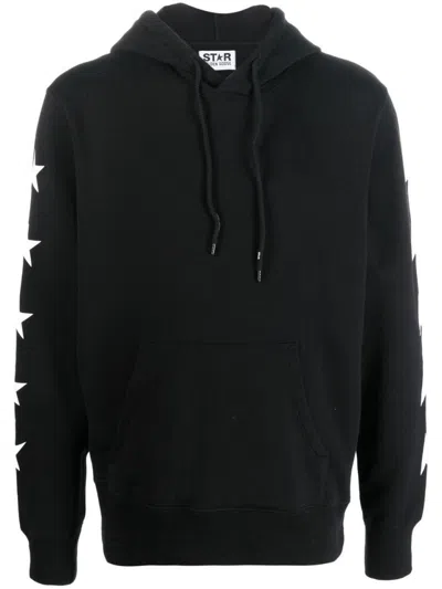GOLDEN GOOSE BLACK HOODIE WITH STAR GRAPHICS AND FRONT POCKET