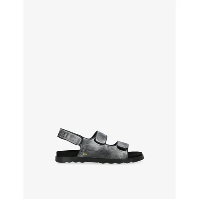 Golden Goose Black Kids' Noa Sporty Leather Flat Sandals Eur 31 / 12.5 Uk In Gray