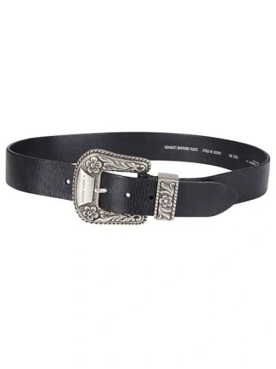GOLDEN GOOSE BLACK LEATHER BELT WITH LACE DETAIL FOR WOMEN