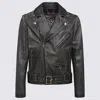 Golden Goose Black Biker Jacket With Notched Revers And Leopard Lining In Black