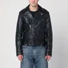 Golden Goose Black Biker Jacket With Notched Revers And Leopard Lining In Black