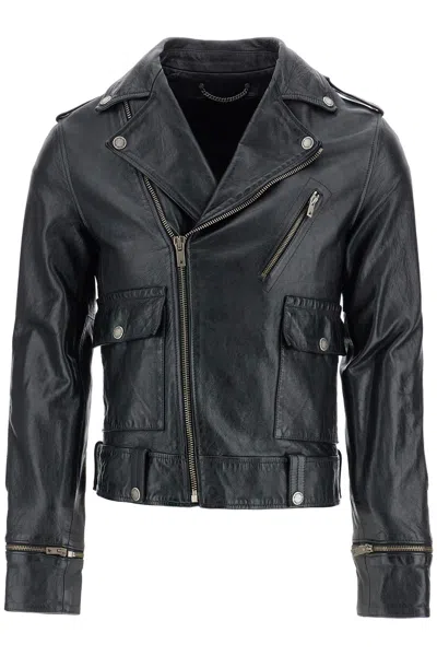 GOLDEN GOOSE GOLDEN GOOSE  BLACK LEATHER JACKET WITH A GLOSSY EFFECT
