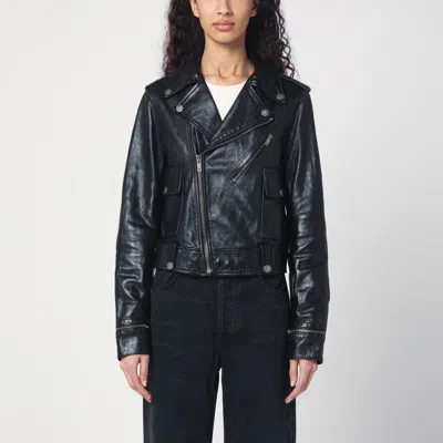 GOLDEN GOOSE BLACK LEATHER JACKET WITH A GLOSSY EFFECT