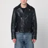 Golden Goose Black Biker Jacket With Notched Revers And Leopard Lining