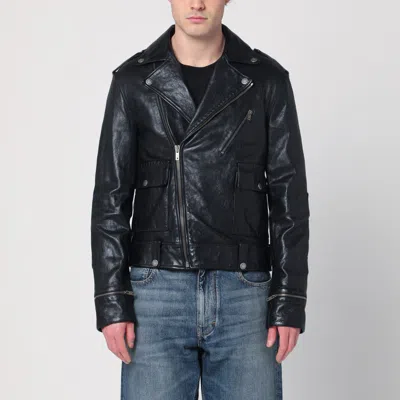 GOLDEN GOOSE GOLDEN GOOSE BLACK LEATHER JACKET WITH A GLOSSY EFFECT