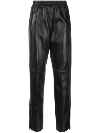 Golden Goose Black Leather Pants With Stretch Waistband And Zippers On Hem For Women