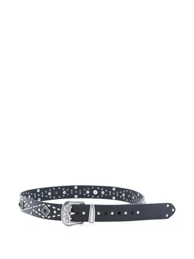 Golden Goose Black Leather Studded Vintage Metal Belt In Red