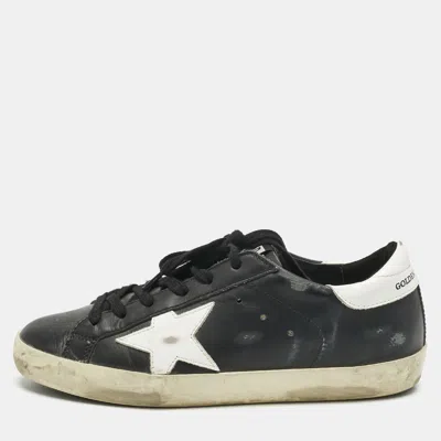 Pre-owned Golden Goose Black Leather Superstar Lace Up Sneakers Size 37